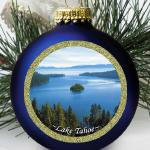 Lake Tahoe Ornament with hand-painted highlights.
